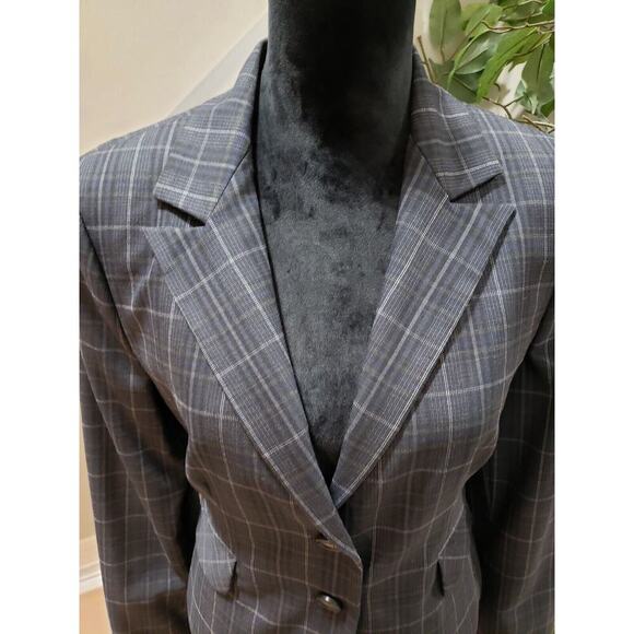 Express Design Studio Women Gray Plaid Single Breasted Two Button Blazer Size 10 - Picture 12 of 13